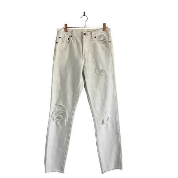 Levi's Premium Wedgie Jeans Straight Distressed Cropped Y2K Denim White Size 26 - Picture 2 of 14
